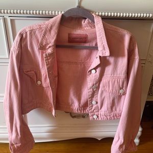 Pink cropped denim jacket
